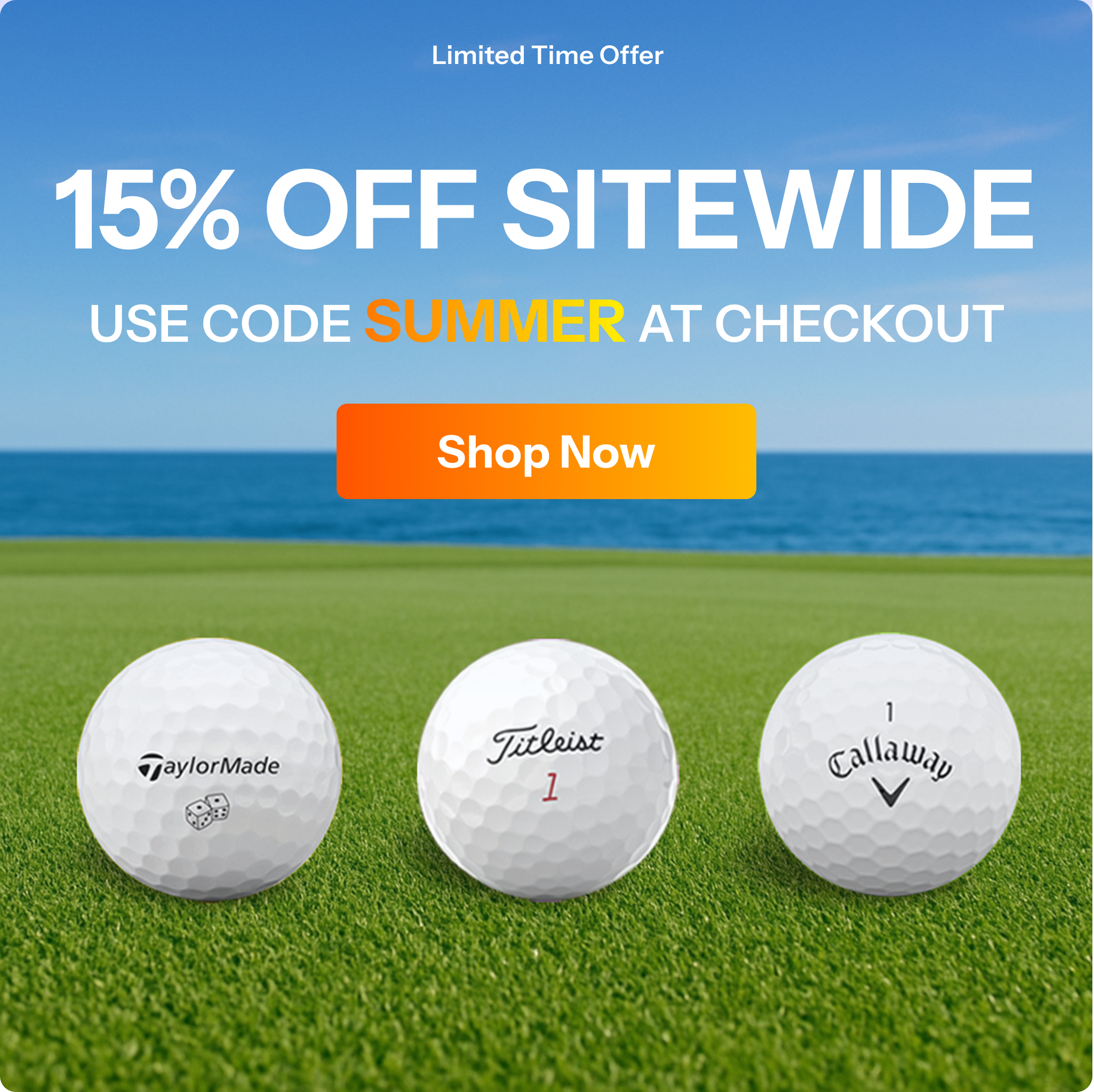 Mulligan Golf Balls Hero Banner -- golf course with golfers in background -- Free Shipping on all orders